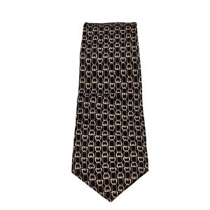 Paolo Gucci Silk Tie Black Gold Chain Print Vintage Designer Italian Luxury